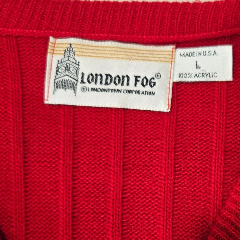 Vtg 90s Mens L London Fog Red Ribbed Knit Sweater Vest Preppy Grandpacore USA - Picture 2 of 8